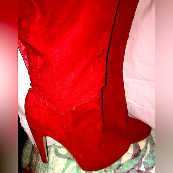 Adley suede thigh high lace up boots wine red size 8 - Picture 5 of 9